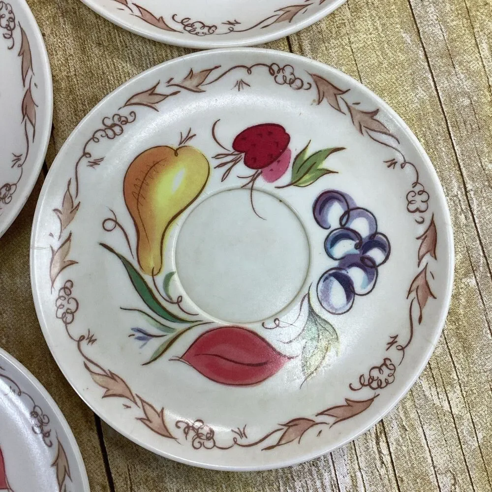 Vintage Fruit Harvest Melamine Plate Saucer Lot Of 7 1960s 5.75